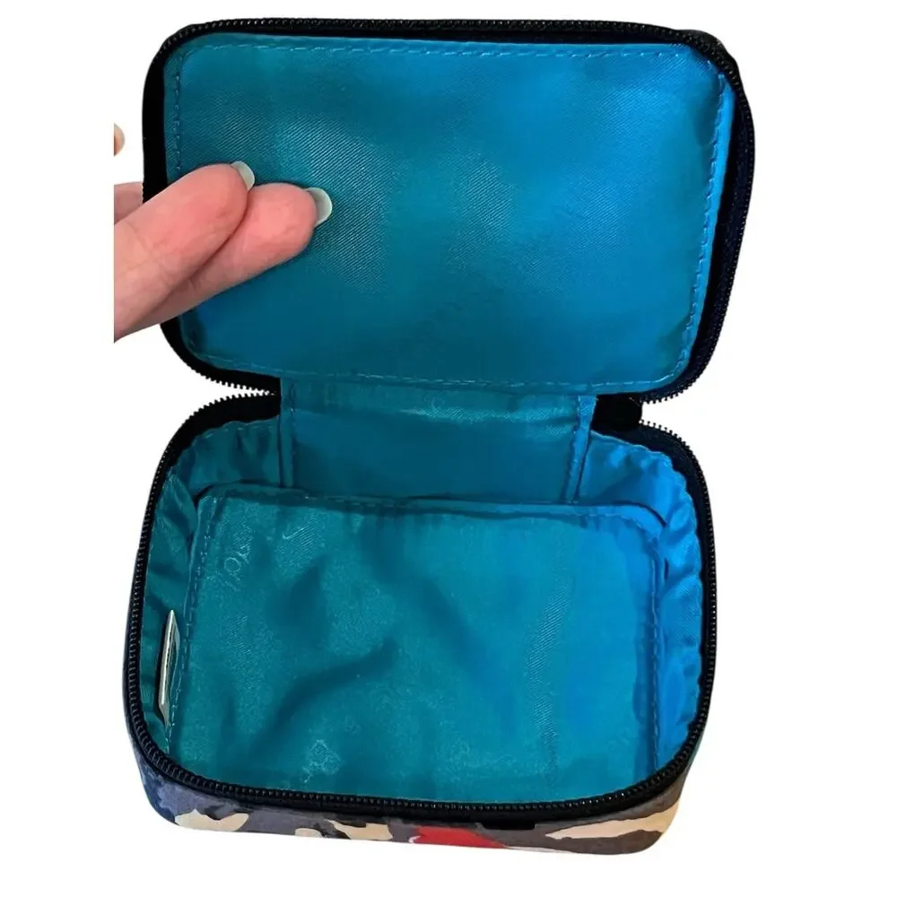 Vera Bradley Travel Pill Case Black Splash Floral Zippered Plastic Box 7 Day